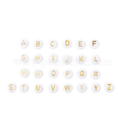  Perle alphabet acrylique " D " -  Blanc & doré - 1 pce
